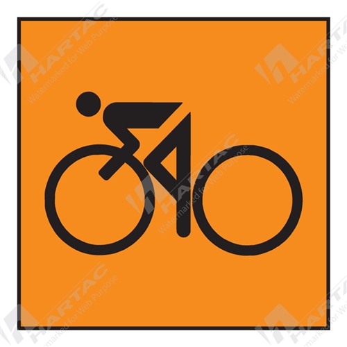 600*600 Traff Corflute Ref CL1 Cyclist Picto Black on Fluoro Orange