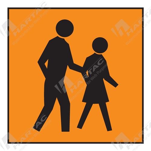 600*600 Traff Corflute Ref CL1 Pedestrians Picto Black on Fluoro Orange