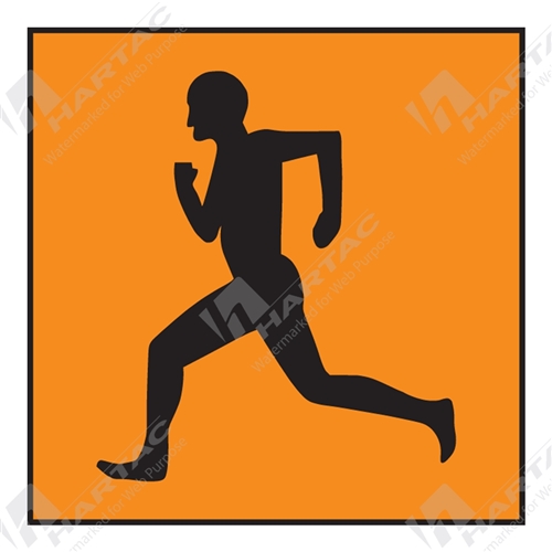 600*600 Traff Corflute Ref CL1 Runner Black on Fluoro Orange