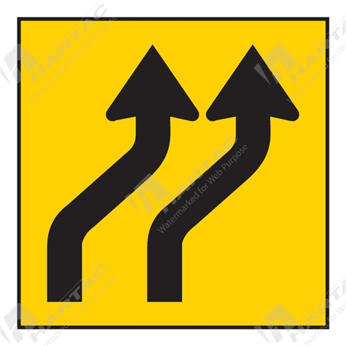 600*600 Traff Corflute Ref CL1 Blk on Yel Lane Status Both Lanes Right Deviation