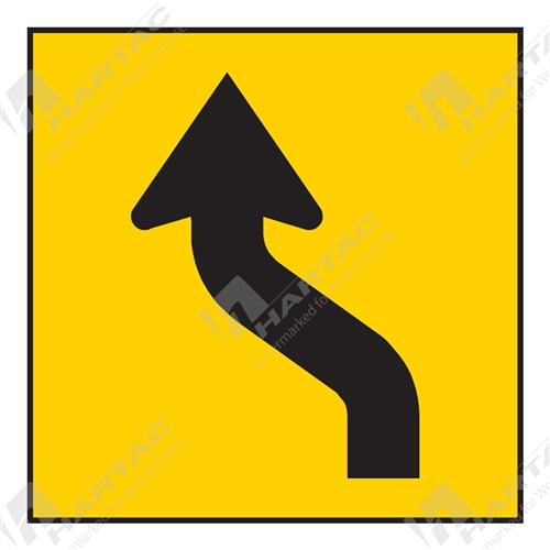 600*600 Traff Corflute Ref CL1 Black on Yellow Lane Status Reverse Curve Left
