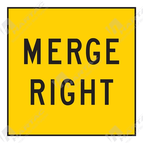 600*600 Traff Corflute Ref CL1 Black on Yellow MERGE RIGHT