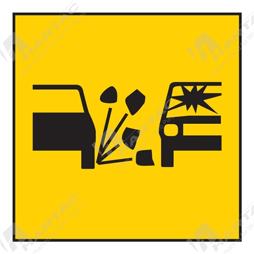 600*600 Traff Corflute Ref CL1 Black on Yellow Loose Stones Picto