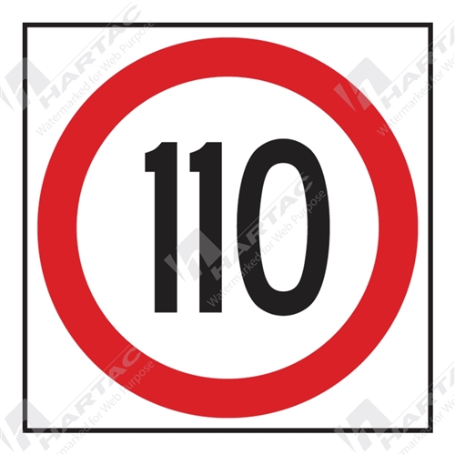 600*600 Traff Corflute Ref CL1 110km Speed Sign Black & Red on White
