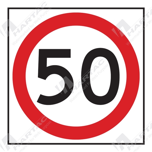 600*600 Traff Corflute Ref CL1 Black and Red on White 50km Speed