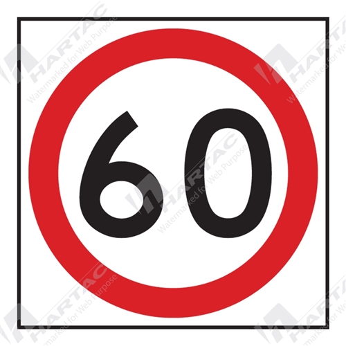 600*600 Traff Corflute Ref CL1 Black and Red on White 60km Speed