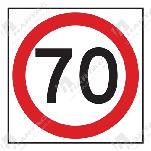 600*600 Traff Corflute Ref CL1 Black and Red on White 70km Speed