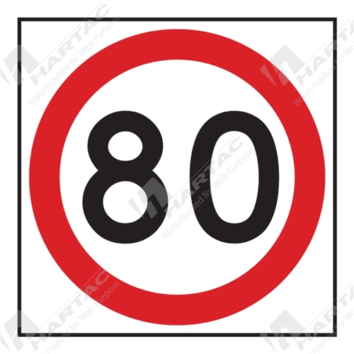 600*600 Traff Corflute Ref CL1 Black and Red on White 80km Speed