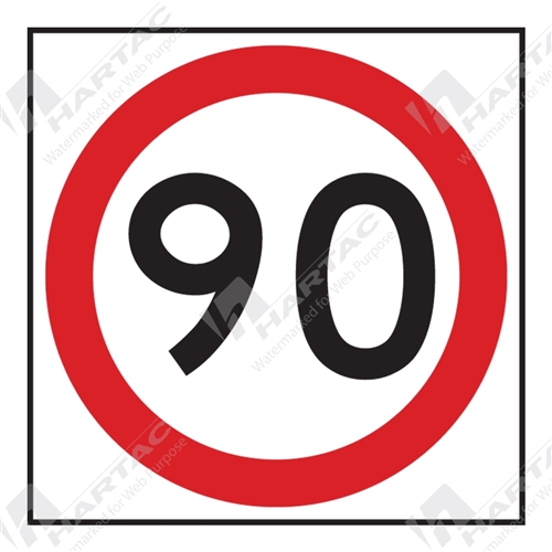 600*600 Traff Corflute Ref CL1 Black and Red on White 90km Speed