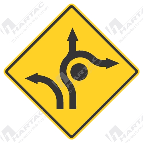 750*750 Traff Alum Ref CL1 Dual Lane Roundabout (4 Legs) Black on Yellow