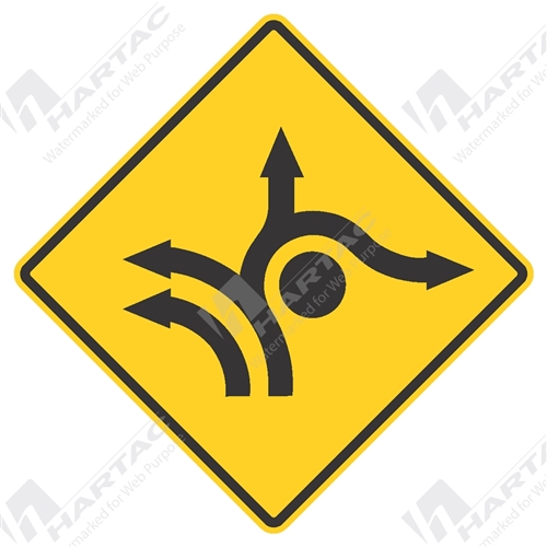 900*900 Traff Alum Ref CL1 Dual Lane Roundabout (4 Legs) Black on Yellow
