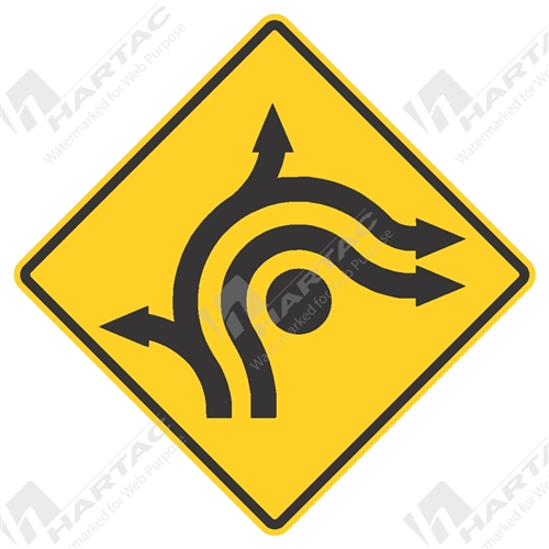 900*900 Traff Alum Ref CL1 Dual Lane Roundabout (4 Legs) Black on Yellow