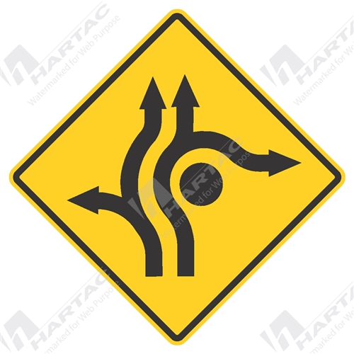 900*900 Traff Alum Ref CL1 Dual Lane Roundabout (4 Legs) Black on Yellow