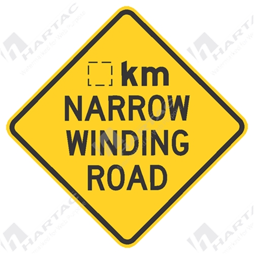 750*750 Traff Alum Ref CL1 __km Narrow Winding Road Black on Yellow