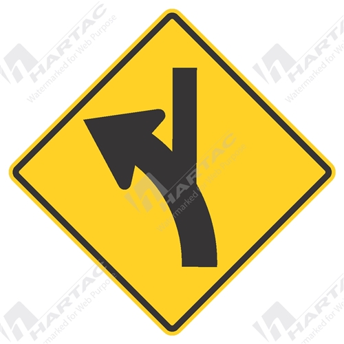 750*750 Traff Alum Ref CL1 Left Curved Major Road Skewed Road Black on Yellow