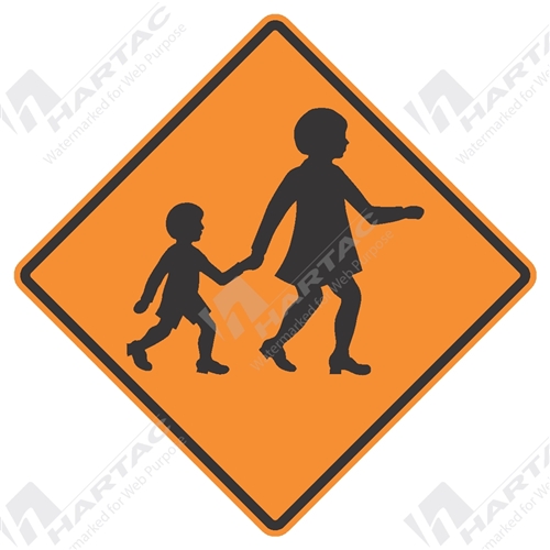 750*750 Traff Alum Ref CL1 Children Crossing Black on Fluoro Orange