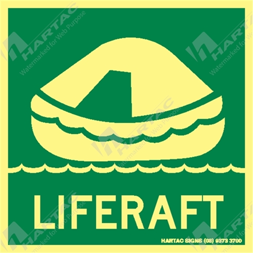 150*150mm - Marine Poly Liferaft Picto Green on Luminous