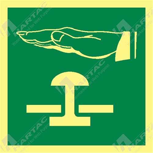 150*150mm - Marine Poly Emergency Stop Picto Green on Luminous