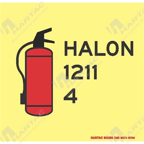 150*150mm - Marine Poly Halon 1211 Fire Extinguisher Red and Black on Luminous