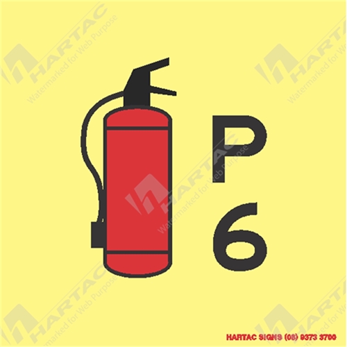 150*150mm - Marine S/A Powder Fire Extinguisher P6 Red and Black on Luminous
