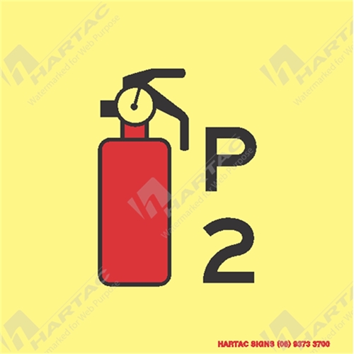 150*150mm - Marine S/A Powder Fire Extinguisher P2 Red and Black on Luminous