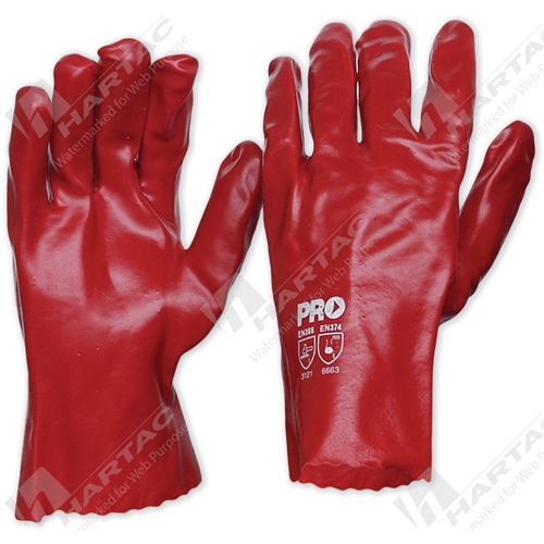 Red PVC Glove 27cm Long One Size Fits All (pack 12 pairs)