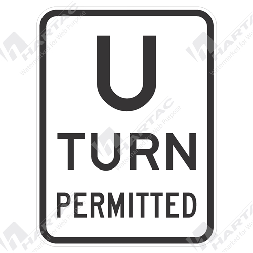 600*800 Traff Alum Ref Cl 1 U Turn Permitted Black On White