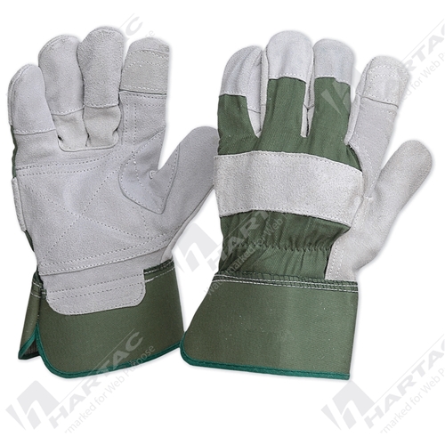 Green Cotton/Leather Gloves Pk12