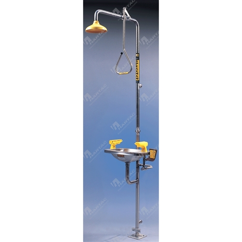 Combination Deluge Shower & Aerated Eye/Face Wash, S/Steel Bowl Hand Operated