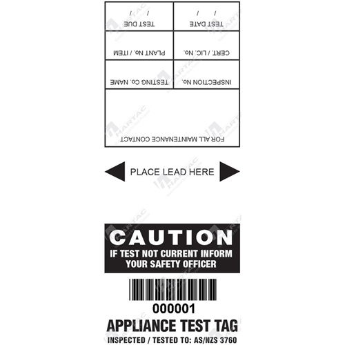 Self Laminating Appliance Test Tags Black Pk100