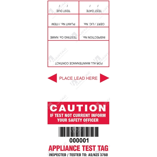 Self Laminating Appliance Test Tags Red Pk100