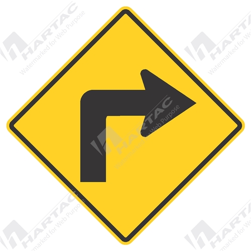 750*750 Traff Alum Ref CL1 Right Turn Sign Black on Yellow