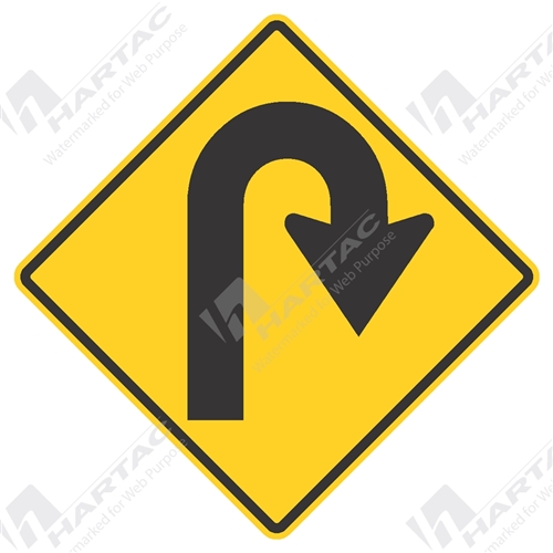 750*750 Traff Alum Ref CL1 Hairpin Bend Right Black on Yellow