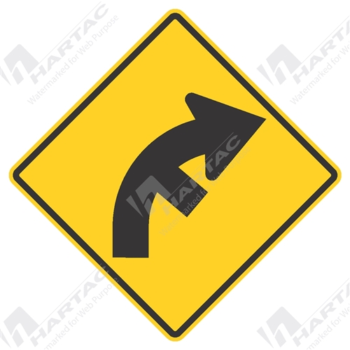 1200*1200 Traff Alum Ref CL1 Right Curve with Right Side Ro Black on Yellow POA