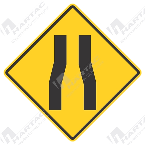 600*600 Alum Ref CL1 Road Narrows Black on Yellow