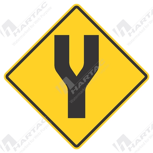 600*600 Alum Ref CL1 Road Divides Ahead Black on Yellow