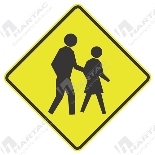 750*750 Traff Alum Ref DG Pedestrians (picto) Black on Fluoro Yellow