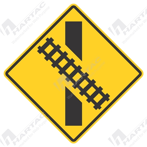 1200*1200 Traff Alum Ref CL1 Train Crossing Angled Right Black on Yellow POA