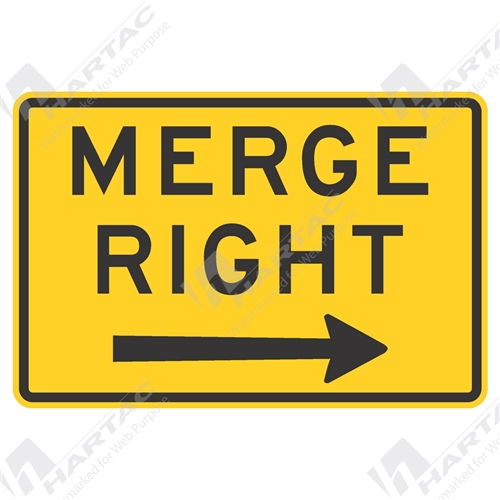 750*500 Traff Alum Ref CL1 Merge Right with Arrow Black on Yellow