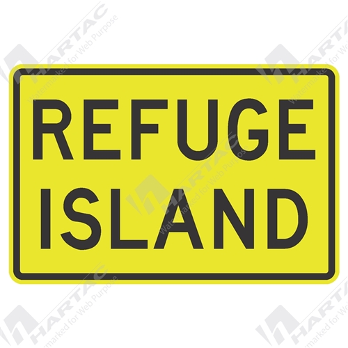 600*400 Traff Alum Ref CL1 Refugee Island Black on Fluoro Yellow Green POA