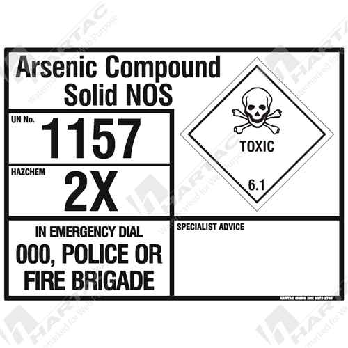 Hazchem Sign (EIP) Arsenic Compounds Solid NOS