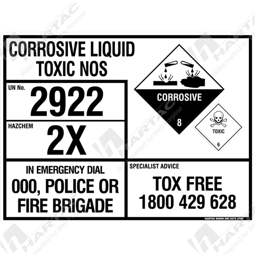 Hazchem Sign (EIP) Corrosive Liquid NOS