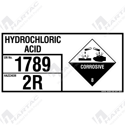 Emergency Information Panel Hazchem Sign Eip Hydrochloric Acid Company Name Hartac Australia