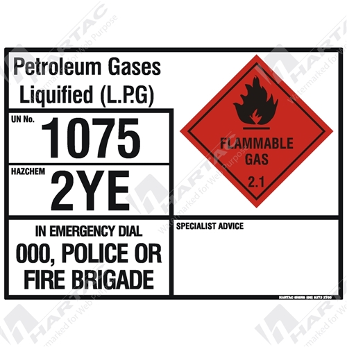 Hazchem Sign (EIP) Liquefied Petroleum Gases (LPG)