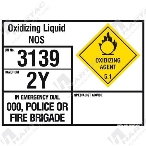 Hazchem Sign (EIP) Oxidising Liquid NOS