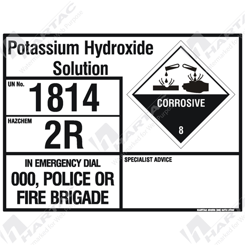 Emergency Information Panel Hazchem Sign Eip Potassium Hydroxide Solution Company Name Hartac Australia Emergency Information Panel Hazchem Sign Eip Potassium Hydroxide Solution Company Name Hartac Australia