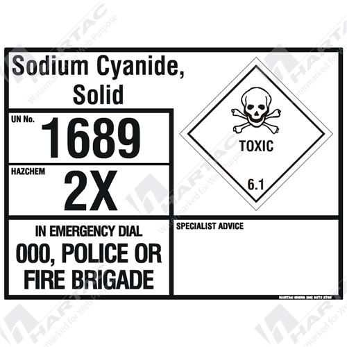 Hazchem Sign (EIP) Sodium Cyanide Solid