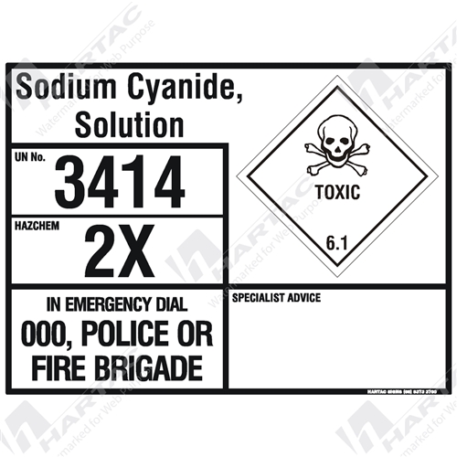 Hazchem Sign (EIP) Sodium Cyanide Solution