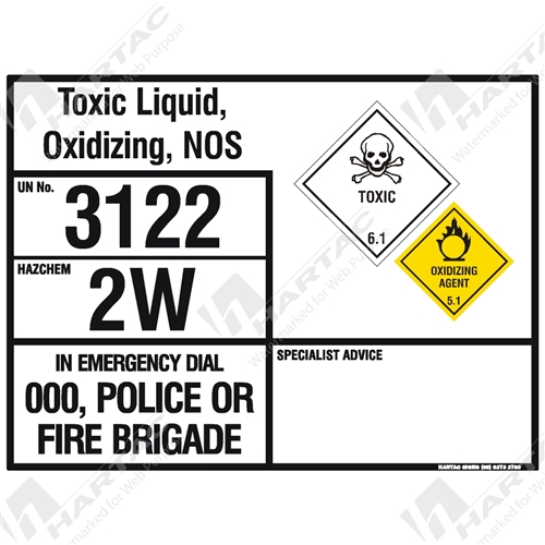 Hazchem Sign (EIP) Toxic Liquid Oxidising NOS