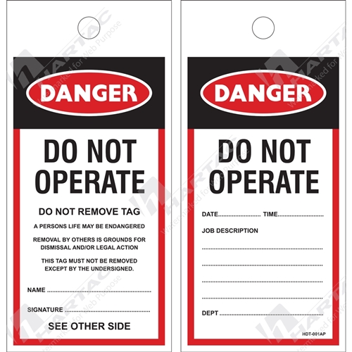 "Danger Do Not Operate" Tag